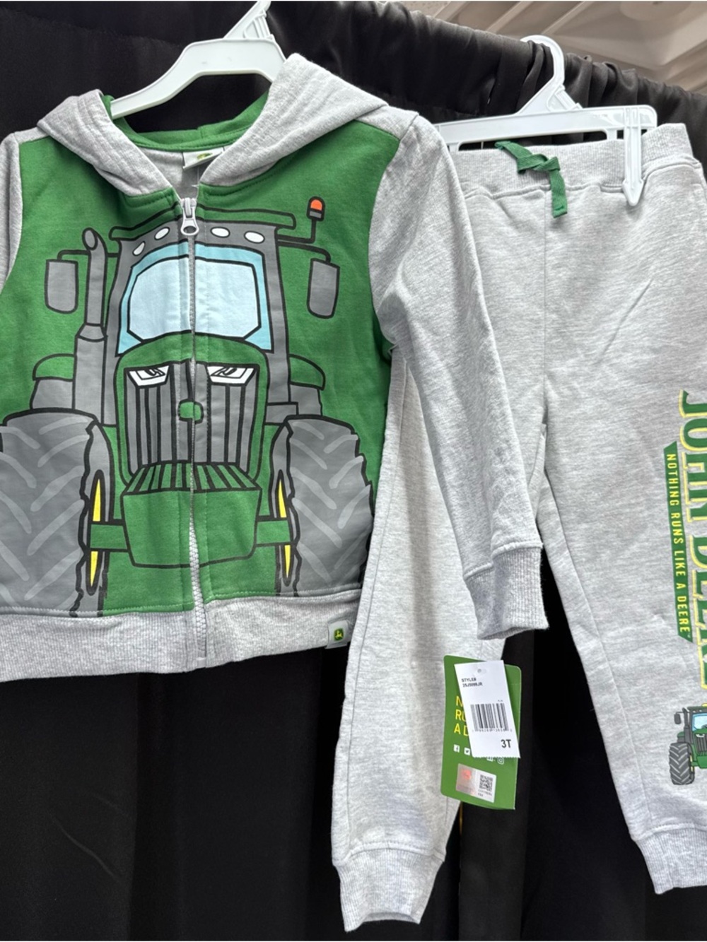 John Deere Gray & Green Kids Hoodie Tag Close-Up